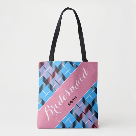 Bridesmaid Gift Persoonlijke benaming Tartan Simpl Tote Bag (Voorkant)