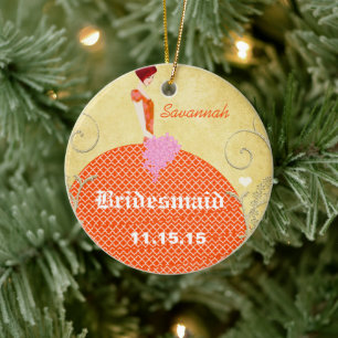 Bridesmaid Gifts Oranje en Roze Keramisch Ornament