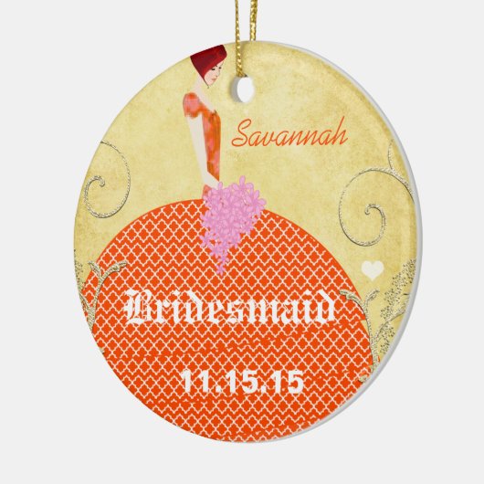 Bridesmaid Gifts Oranje en Roze Keramisch Ornament (Links)
