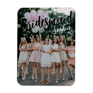 Bridesmaid Gifts Personalized Black Modern Photo Magneet