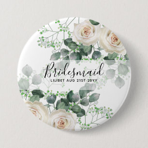 Bridesmaid Gifts White Roses Theme Gepersonaliseer Ronde Button 7,6 Cm