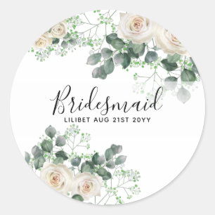 Bridesmaid Gifts White Roses Theme Gepersonaliseer Ronde Sticker