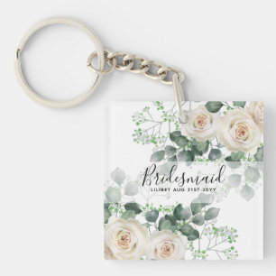 Bridesmaid Gifts White Roses Theme Gepersonaliseer Sleutelhanger
