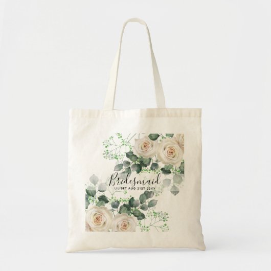 Bridesmaid Gifts White Roses Theme Gepersonaliseer Tote Bag (Voorkant)