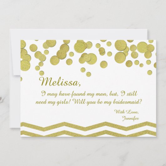 Bridesmaid Gold Confetti en Chevron Kaart (Voorkant)