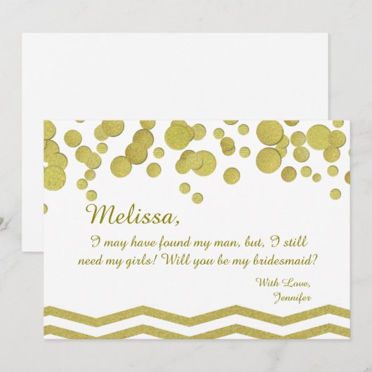 Bridesmaid Gold Confetti en Chevron Kaart (Voorkant / Achterkant)
