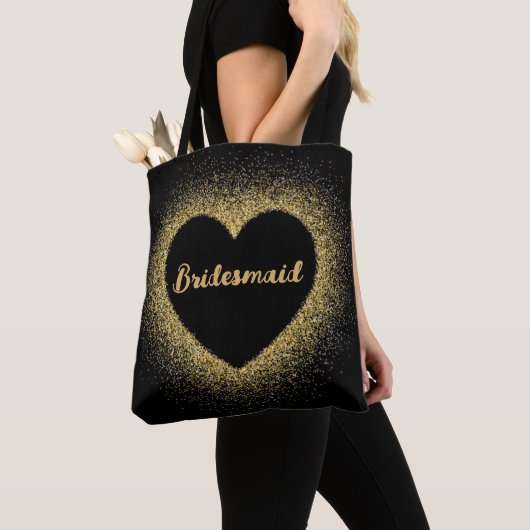 Bridesmaid Gold Glitter Elegant Script Weduwen Tote Bag (Dichtbij)