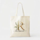 Bridesmaid Gold Leaf Greenery Foliage Monogram "R" Tote Bag (Voorkant)