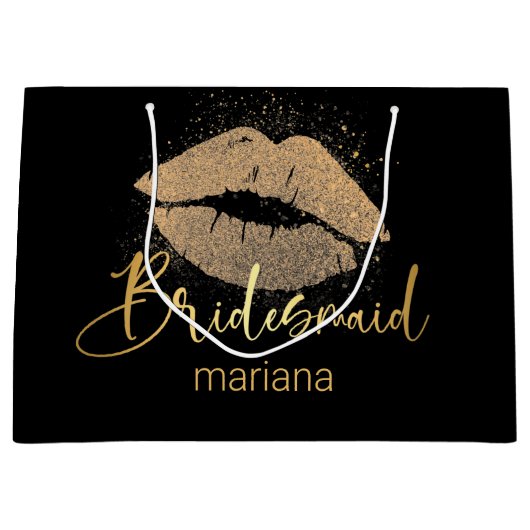 bridesmaid golden lips gepersonaliseerd zwarte lux groot cadeauzakje (Voorkant)