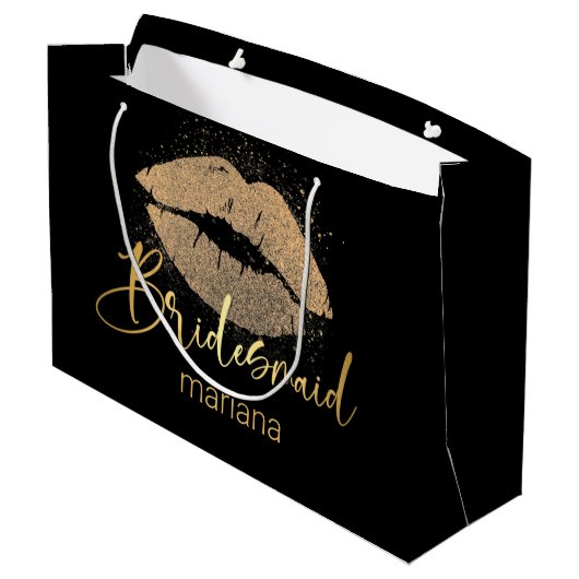 bridesmaid golden lips gepersonaliseerd zwarte lux groot cadeauzakje (Achterkant Gekanteld)