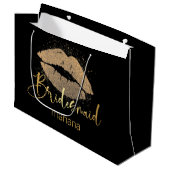 bridesmaid golden lips gepersonaliseerd zwarte lux groot cadeauzakje (Voorkant Gekanteld)