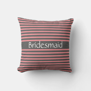 Bridesmaid Gray Pink Stripes Gift Weddenschappen Buitenkussen