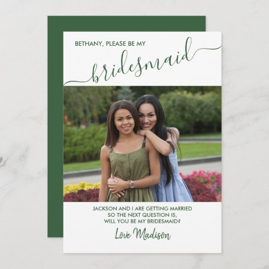 Bridesmaid Green en White Photo proposal card Kaart (Voorkant / Achterkant)