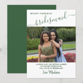 Bridesmaid Green en White Photo proposal card Kaart