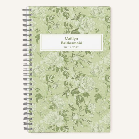 Bridesmaid Green Floral Nameplate Notebook Notitieboek (Voorkant)