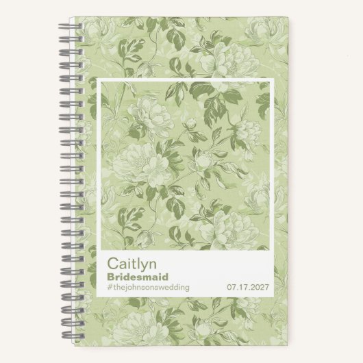 Bridesmaid Green Floral Pattern Swatch Notitieboek (Voorkant)