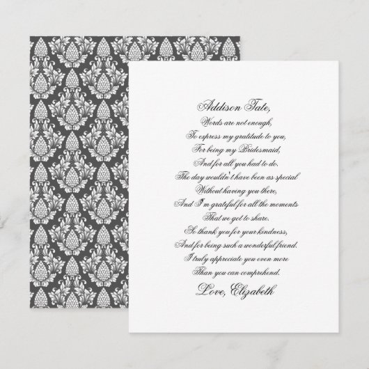 Bridesmaid Hartelijk dank voor de schrijfkaart (Voorkant / Achterkant)