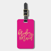 Bridesmaid Hot Pink en Gold Travel Bagagelabel (Voorkant verticaal)