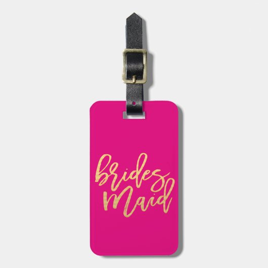 Bridesmaid Hot Pink en Gold Travel Bagagelabel (Voorkant verticaal)