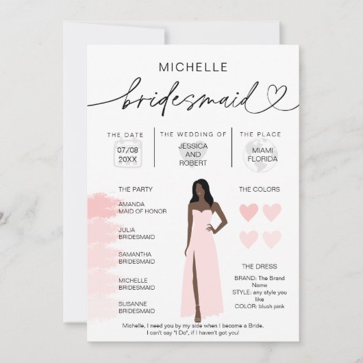 Bridesmaid Info Blush Pink Palette inv Kaart (Voorkant)