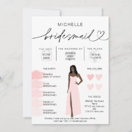 Bridesmaid Info Blush Pink Palette inv Kaart