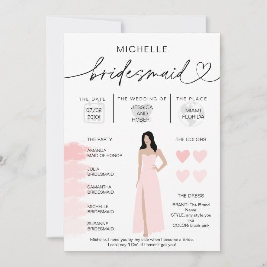Bridesmaid Info Blush Pink Palette inv Kaart (Voorkant)