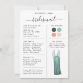 Bridesmaid Info Kaart - Blauwgroen gegevens, Perzi (Voorkant)