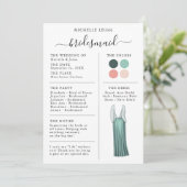 Bridesmaid Info Kaart - Blauwgroen gegevens, Perzi (Staand voorkant)