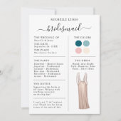 Bridesmaid Info Kaart - Blauwgroen gegevens, roze, (Voorkant)