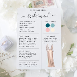 Bridesmaid Info Kaart - Blauwgroen gegevens, roze,