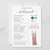 Bridesmaid Info Kaart - Blauwgroen gegevens, roze, (Voorkant)