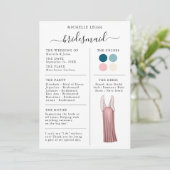 Bridesmaid Info Kaart - Blauwgroen gegevens, roze, (Staand voorkant)