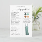 Bridesmaid Info Kaart Details Blauwgroen, Terracot (Staand voorkant)