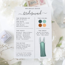 Bridesmaid Info Kaart Details Blauwgroen, Terracot