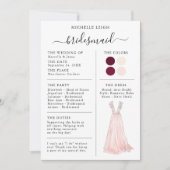 Bridesmaid Info Kaart Details Bourgogne, Roze, Ivo (Voorkant)