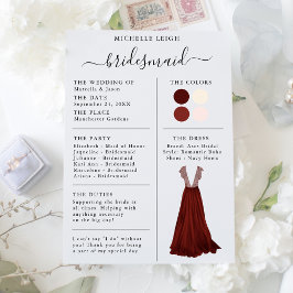 Bridesmaid Info Kaart Details Bourgogne, Roze, Ivo