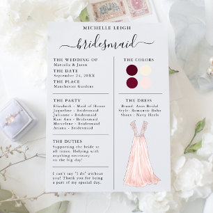 Bridesmaid Info Kaart Details Bourgogne, Roze, Ivo