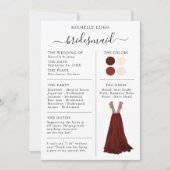 Bridesmaid Info Kaart Details Bourgogne, Roze, Ivo (Voorkant)