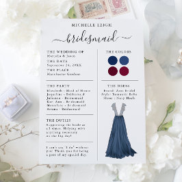Bridesmaid Info Kaart Details marine & Bourgogne