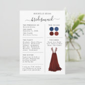 Bridesmaid Info Kaart Details marine & Bourgogne (Staand voorkant)
