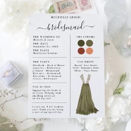 Bridesmaid Info Kaart Details Olive, Terracotta
