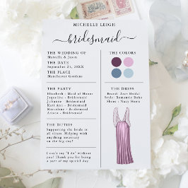 Bridesmaid Info Kaart Details Plum, Lavender, Blue