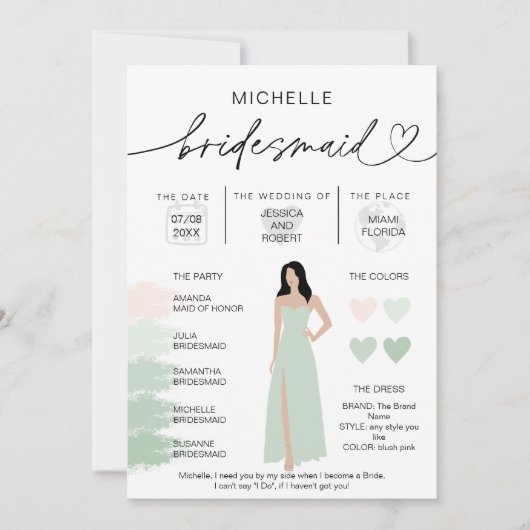 Bridesmaid Info Sage Color Palette Infographic Inv Kaart (Voorkant)