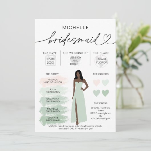 Bridesmaid Info Sage Color Palette Infographic Kaart (Staand voorkant)