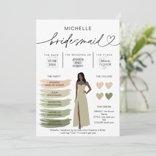 Bridesmaid Info Sage Color Palette Infographic Kaart (Staand voorkant)