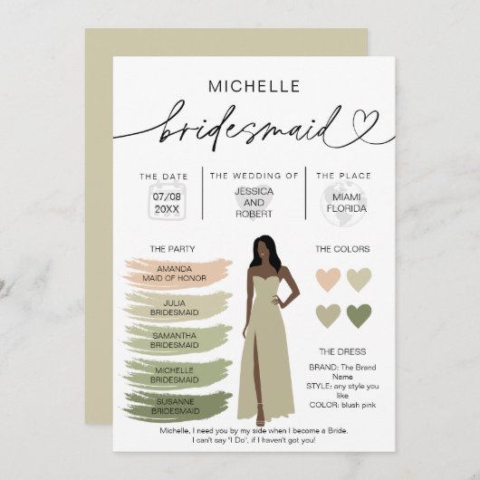 Bridesmaid Info Sage Color Palette Infographic Kaart (Voorkant / Achterkant)