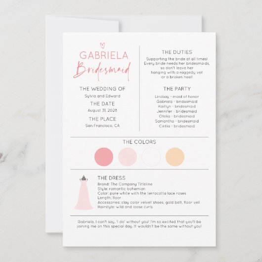 Bridesmaid Information and proposal Kaart Sjabloon (Voorkant)