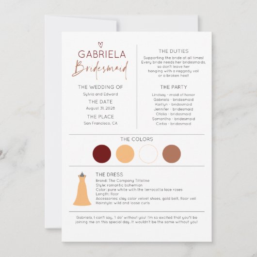 Bridesmaid Information and proposal Kaart Sjabloon (Voorkant)