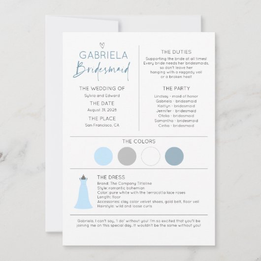 Bridesmaid Information and proposal Kaart Sjabloon (Voorkant)