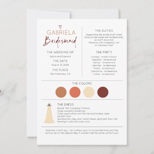 Bridesmaid Information and proposal Kaart Sjabloon (Voorkant)